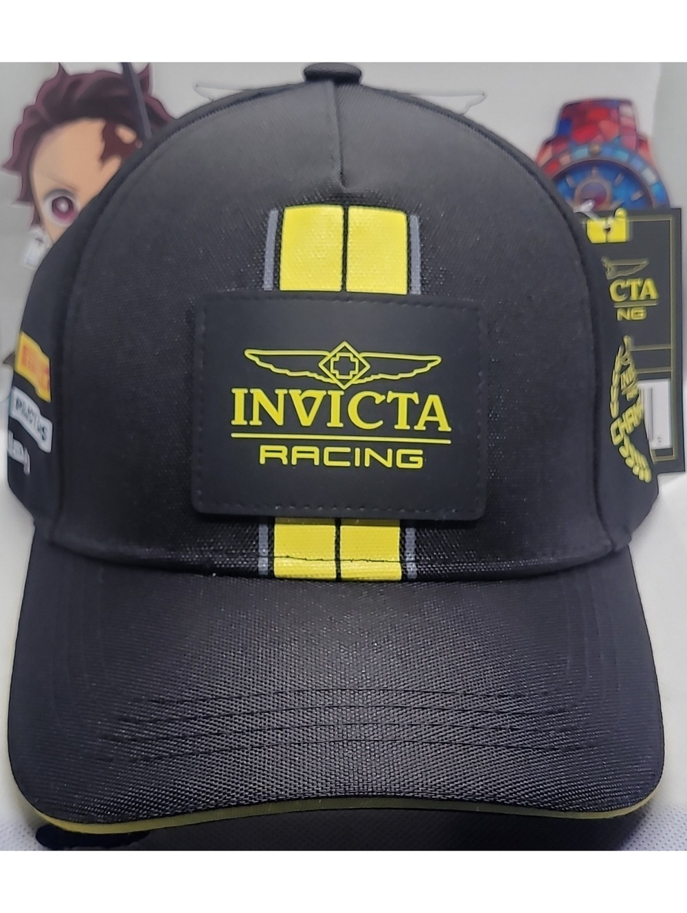 Invicta Racing Black Yellow Adjustable Baseball Cap Men Striped Sports One Size